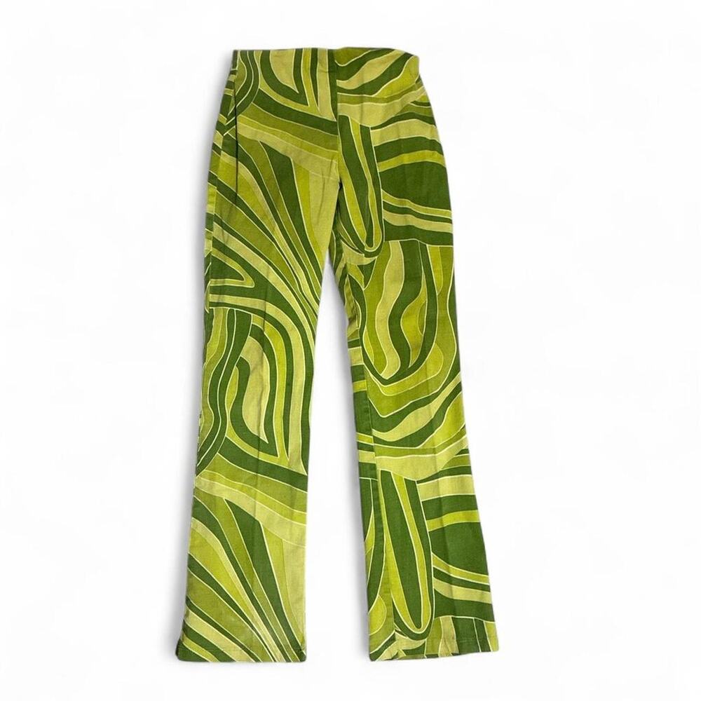 Vintage 1990s Y2K Misty Ki Green Psychedelic Swirl Flare Pants Women XS